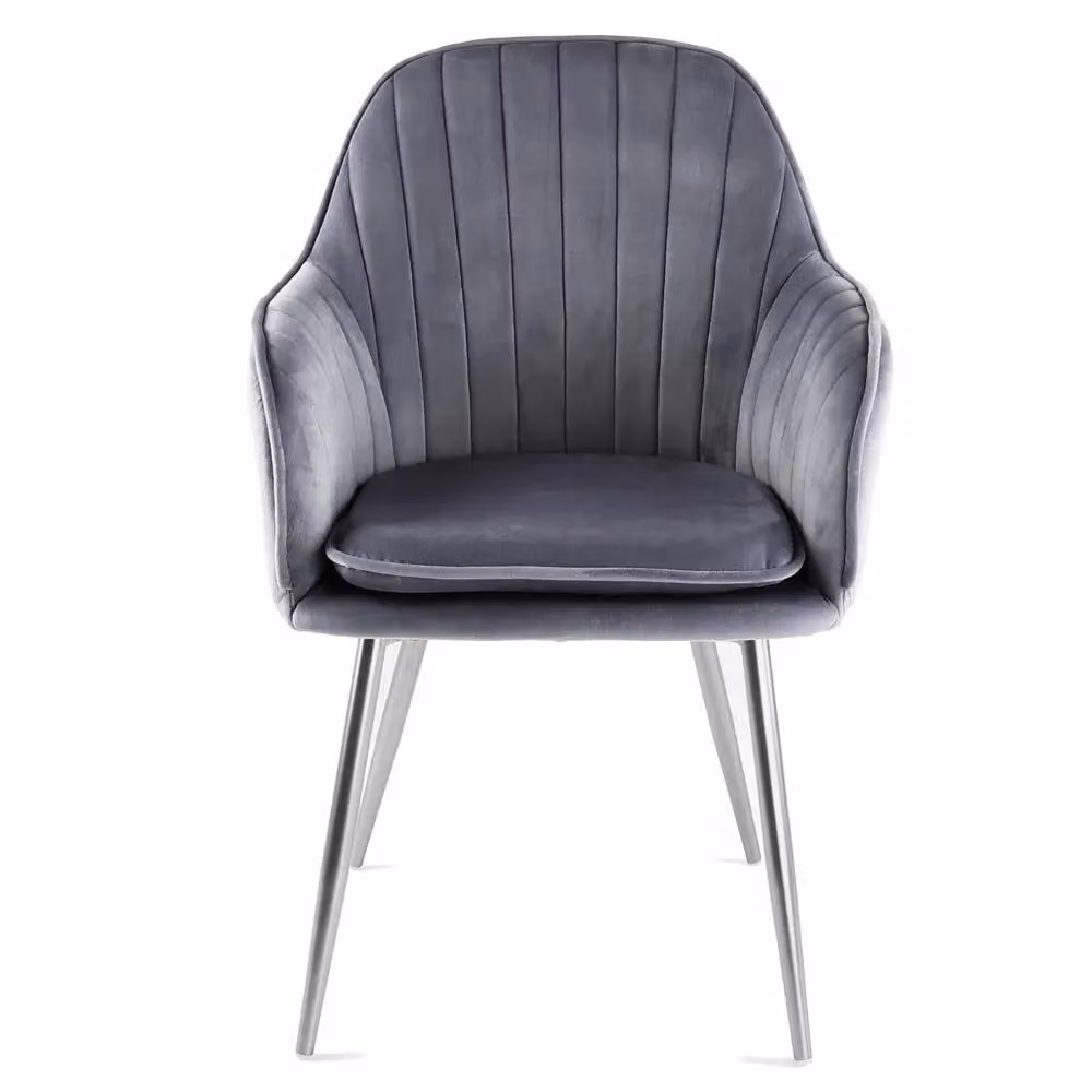 Genesis Muse Velvet Accent Chairs Pair in Dark Grey with Armrests and Metal Frame – 3