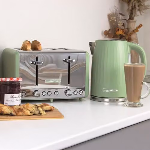 Hamilton Beach Harmony Kettle and Toaster Set in Matcha Green with 1.7L Electric Kettle and 4-Slice Wide Slot Toaster – 3
