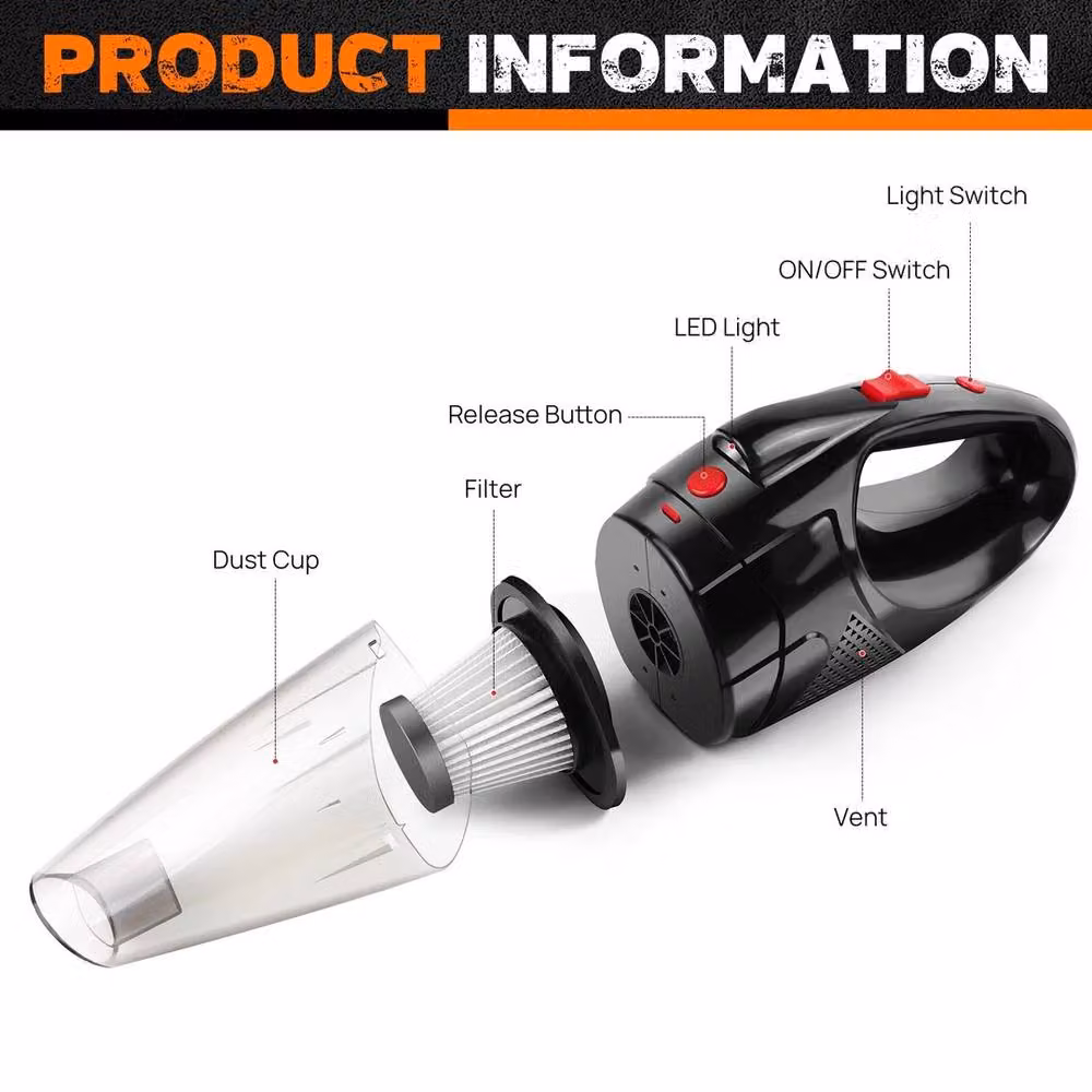 FLAVORA Rechargeable Wireless Handheld Mini Car Vacuum Cleaner in Black – 2