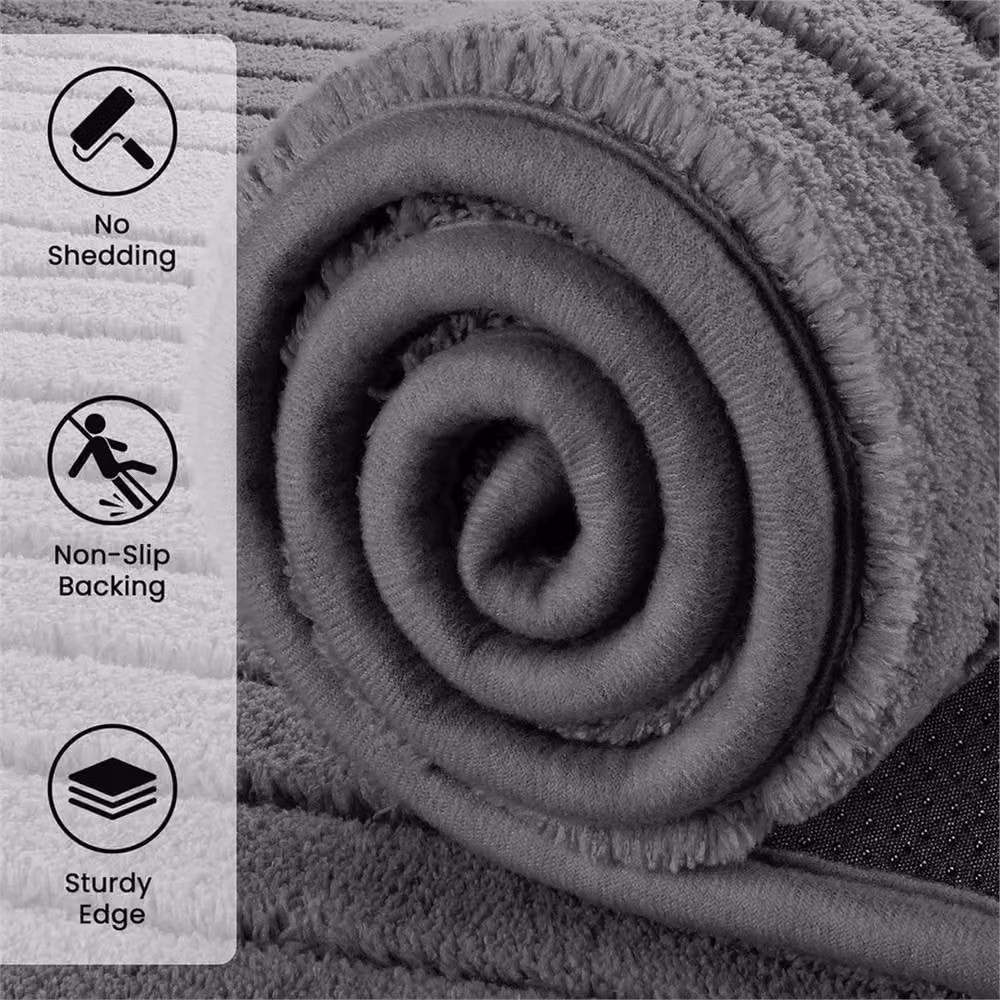 PAWNORA Dark Grey Geometric Runner, Soft Fluffy Anti-Slip Mat, W: 60 cm x L: 120 cm – 2