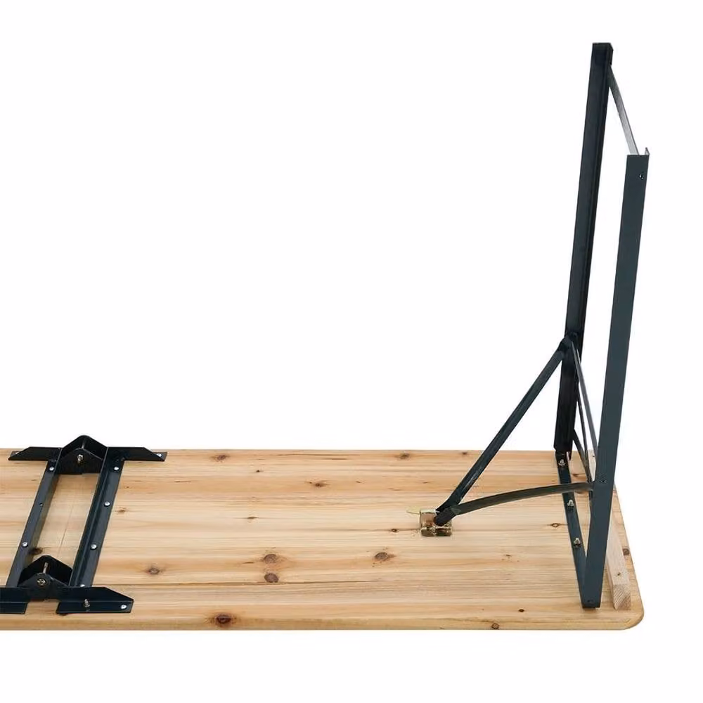 Ventryn Rustic Brown Pine Wood Beer Garden Trestle Table, W: 217 cm, D: 49 cm – 3