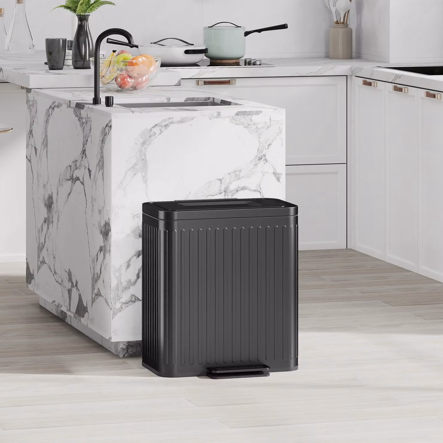 HOMCOM Double Pedal Rubbish Bin with Soft-Close Lid, Black, 2 x 20L – 2