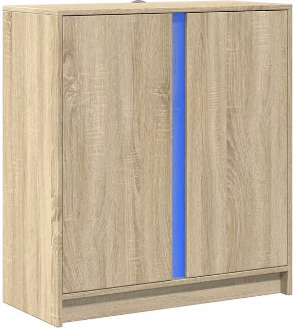 Berkfield Home Modern Sideboard in Light Oak with Integrated LED Lighting, W/D/H: 77 x 34 x 85 cm
