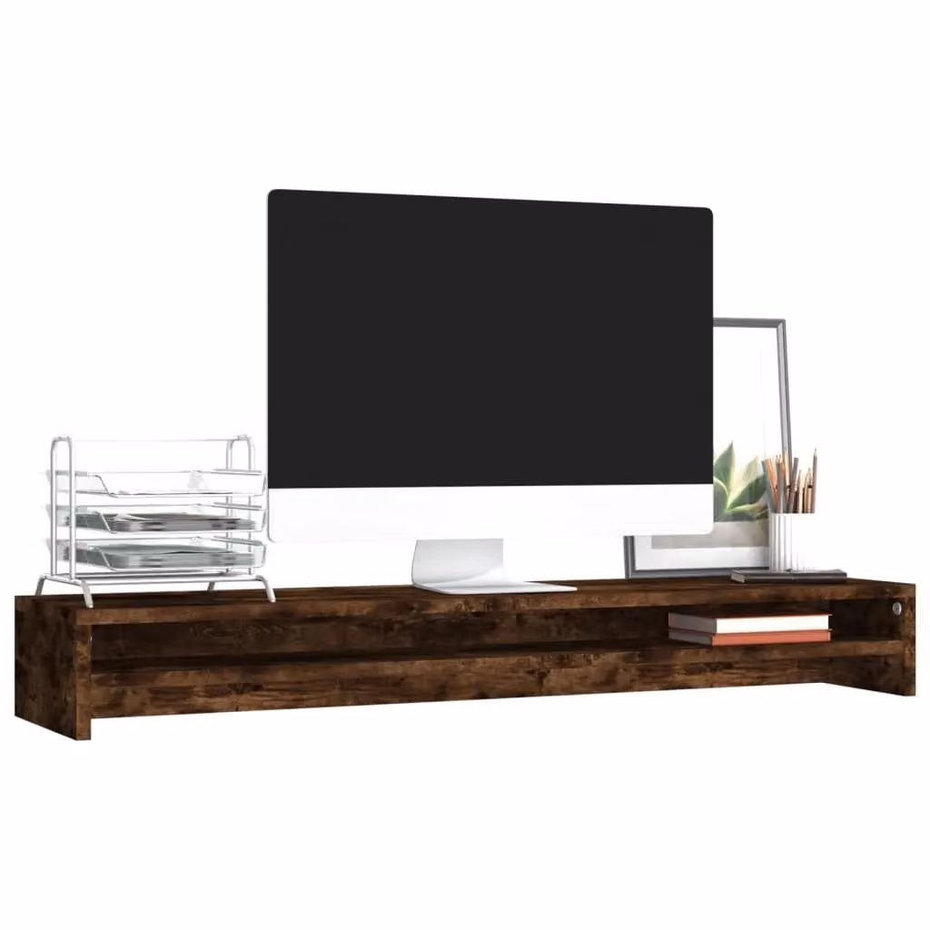 Berkfield Home Monitor Stand in Smoked Oak Brown, W/D/H: 100 x 24 x 13 cm – 3