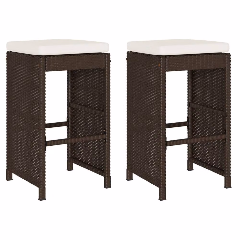 Berkfield Home Beautiful Garden Bar Stools with Cushions, 2 Piece Set in Brown Poly Rattan – 3