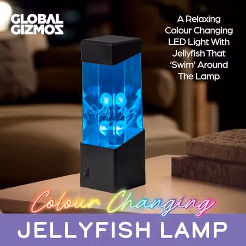 Global Gizmos 55229 Aquarium Jellyfish Lamp with Multicolour Colour Changing LEDs in Black, W/D/H: 23.0 x 9.0 x 9.0 cm – 4