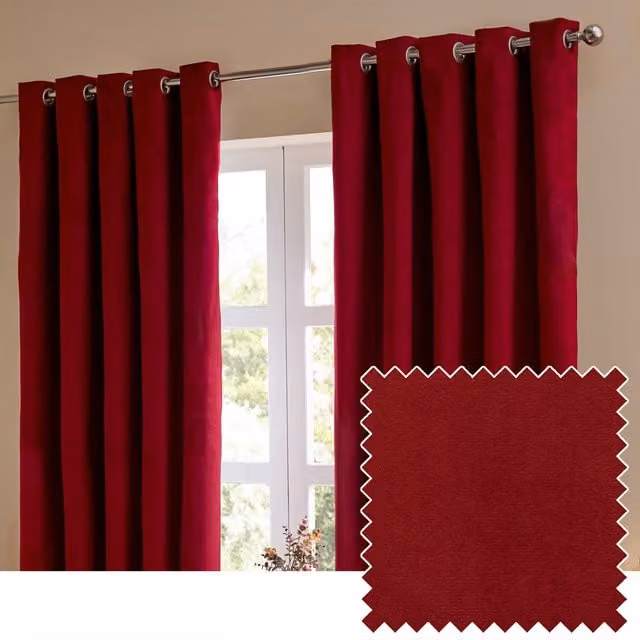 Make It A Home Set of 2 Ultimate Velvet Room Darkening Eyelet Curtains, Red, Width: 137 cm, Height: 117 cm