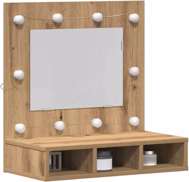 Berkfield Home Artisan Oak Brown Vanity Unit with Integrated LED Lighting and Mirror, W/D/H: 60 x 31.5 x 62 cm – 1