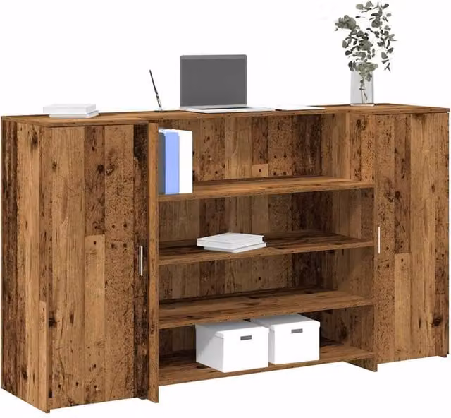 Berkfield Home Reception Desk in Brown Old Wood, W/D/H: 180 x 50 x 103.5 cm – 1