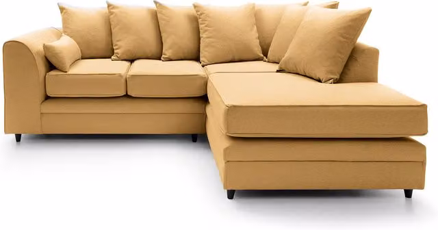 Abakus Direct Darcy Right-Hand Corner Sofa in Mustard Yellow Fabric with Scatter Cushions