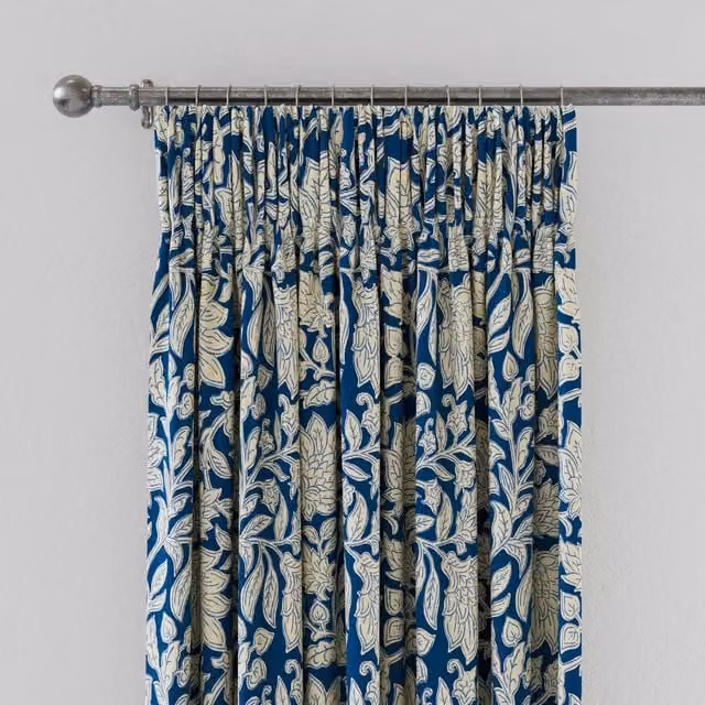 Land & Shore Rowallane Blue Floral Cotton Lined Curtains, W: 137.16 cm, H: 167.64 cm