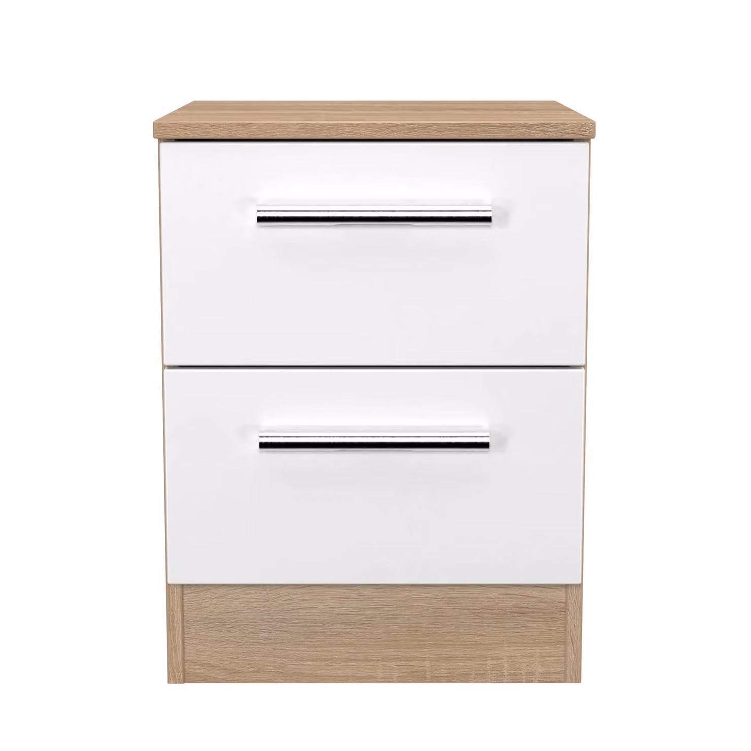 Ready Assembled 2 U Trent 2 Drawer Bedside Cabinet in White and Multicolour – 2