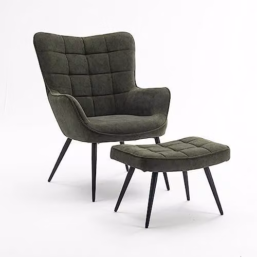More4Homes Vera Grey Velvet Accent Armchair with Footstool and Metal Legs – 1