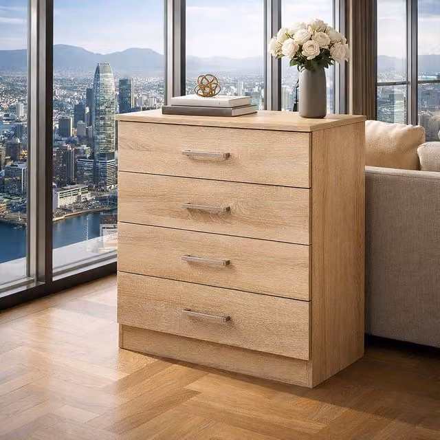 Harmin Sonoma Oak 4 Drawer Chest in Brown, H 68.5 cm x W 60 cm x D 40 cm – 2