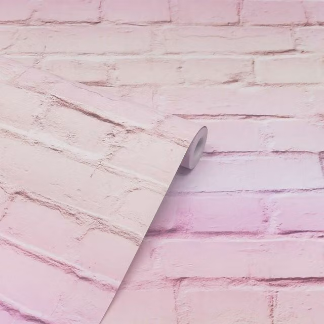 Arthouse Rustic Ombre Stone Brick Effect Wallpaper in Pink and Grey