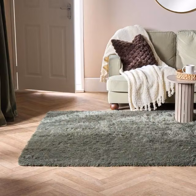OHS Soft Fluffy Anti-Slip Area Rug in Dark Green, W: 160 cm, L: 230 cm – 1