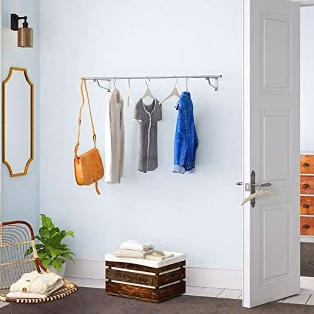 Direct Online Houseware Heavy Duty Wall Mounted Metal Clothes Rail in Silver, Width: 121.92 cm – 1