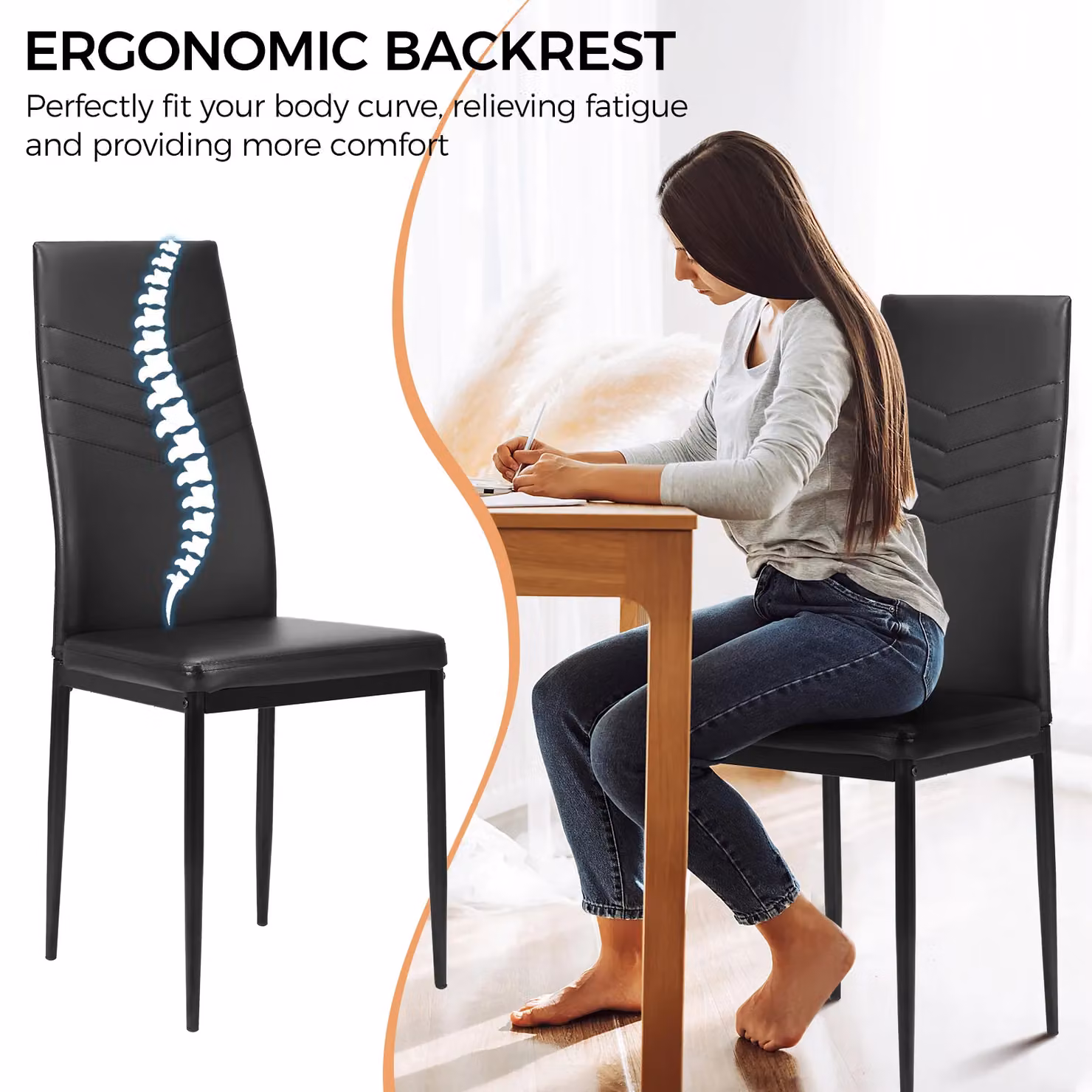 Costway Set of 4 Modern Black Synthetic Leather Padded High Back Armless Dining Side Chairs – 3