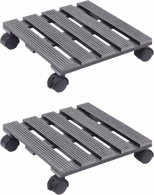 Berkfield Home WPC Plant Trolleys, 2 Pieces, Grey, W/D/H: 30 x 30 x 7.5 cm