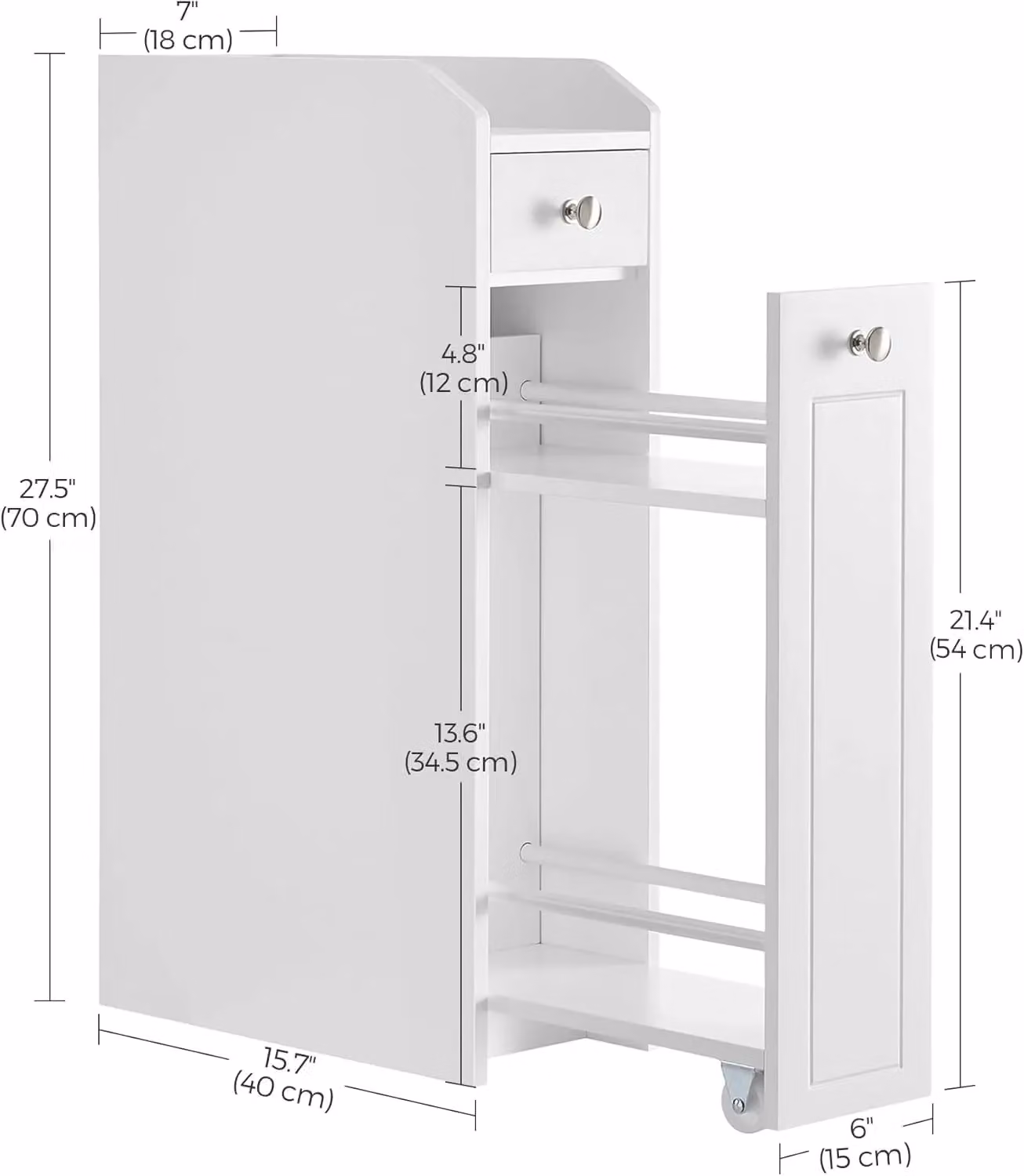 VASAGLE Freestanding Slim White Toilet Paper Cabinet with Internal Drawers and Shelves – 2