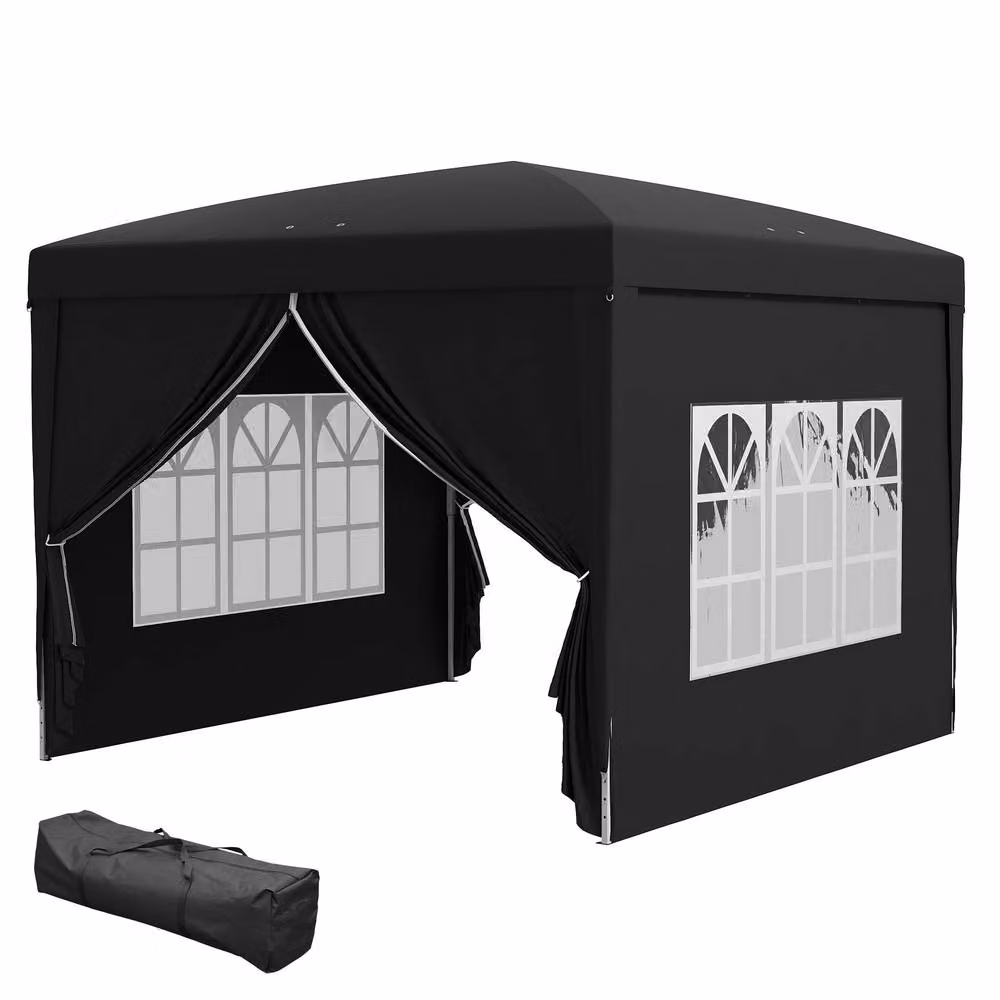 Outsunny Pop-Up Gazebo with Windows and Curtain Walls, Black, W: 300 cm, D: 300 cm, H: 196 cm – 2