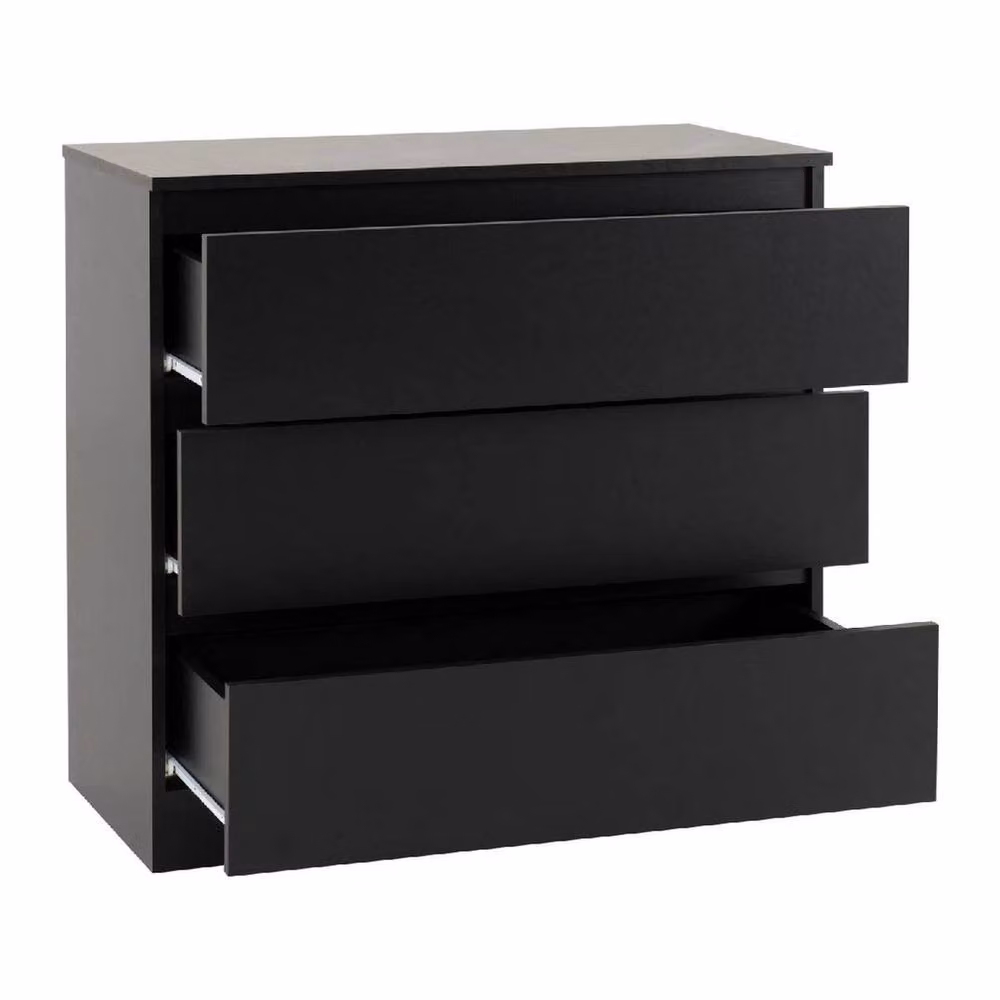 FORGEVIO Black Matt 3 Drawer Chest with Recessed Handles for Bedroom Storage, W: 77 cm, D: 40 cm, H: 100 cm – 2