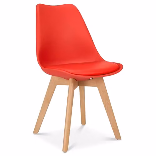 Bravich LTD Rocco Tulip Dining Chair with Red Synthetic Leather Cushion and Beech Wood Legs