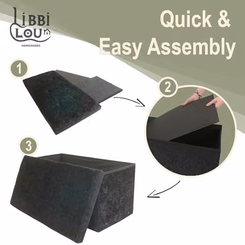 Libbi Lou Velvet Foldable Footstool and Ottoman Storage Box, Black, W/D/H: 76 x 38 x 38 cm – 3