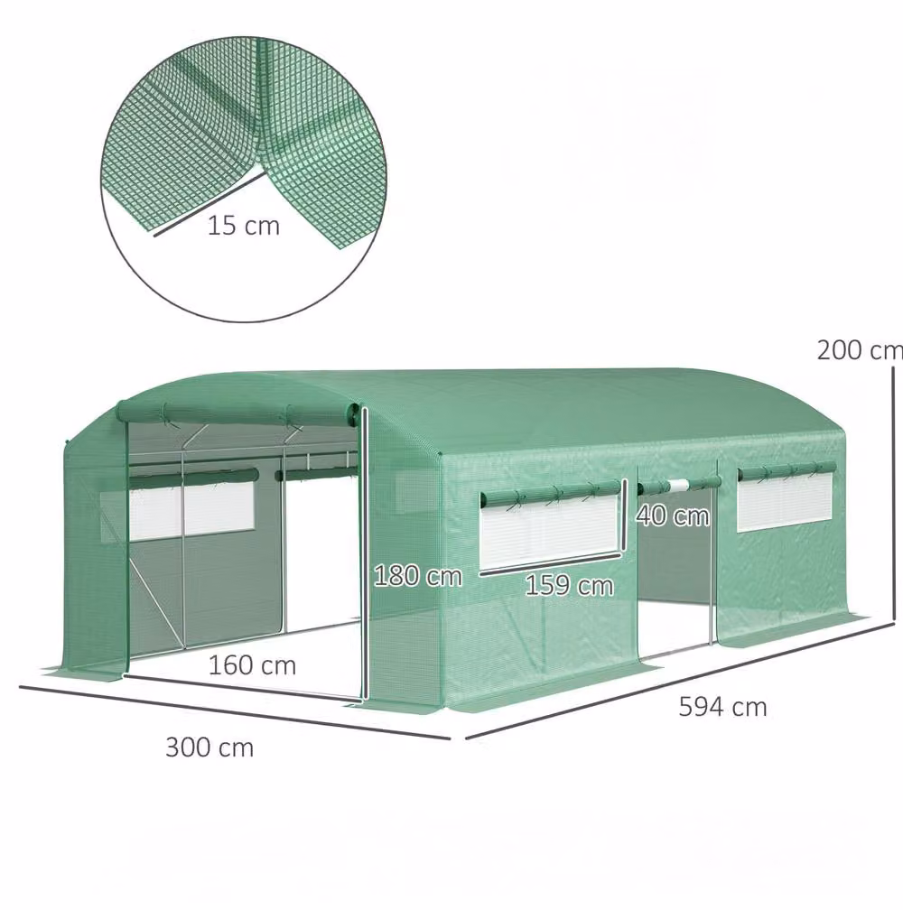 STILVORA Walk-In Polytunnel Greenhouse with 3 Doors and Windows in Green – 2