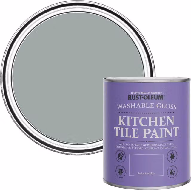 Rust-Oleum Water-Based Kitchen Tile Paint in Gloss Finish, Grey, 750ml