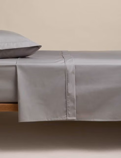 M&S Egyptian Cotton 230 Thread Count Flat Sheet, Grey, W: 140 cm, L: 200 cm