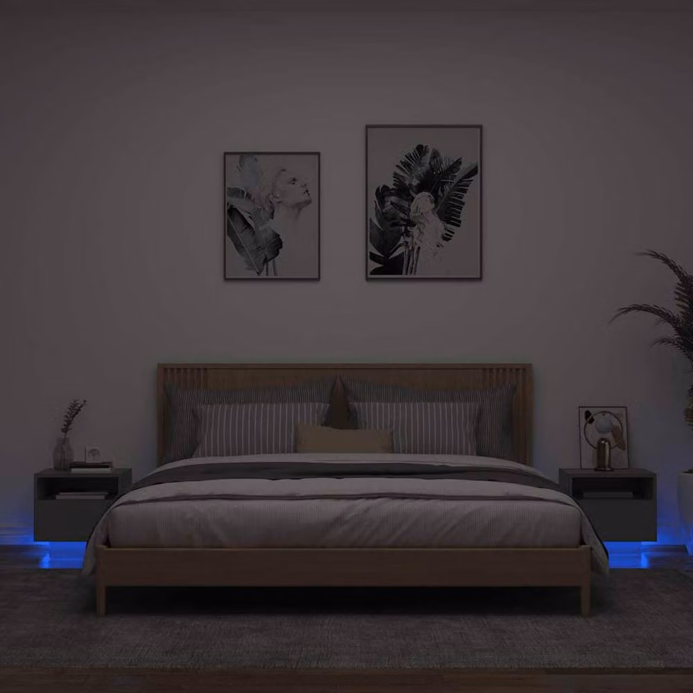Berkfield Home Set of 2 Black Bedside Cabinets with Integrated LED Lighting, W/D/H: 40 x 39 x 37 cm – 2