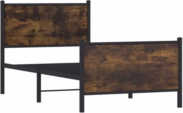 Berkfield Home Metal Bed Frame in Smoked Oak and Brown, W/D/H: 80 x 190 cm
