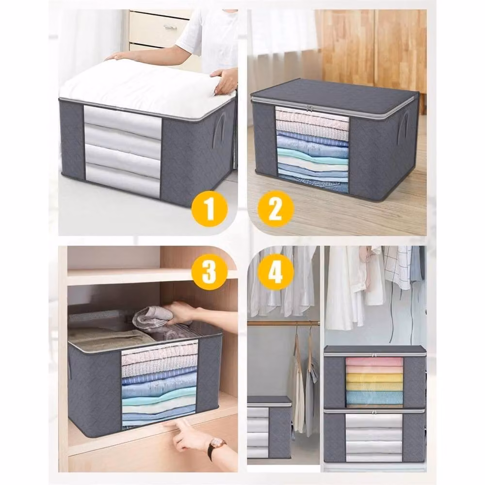 Nordara 8-Pack Large Collapsible Grey Fabric Clothes and Bedding Storage Bags with Zip – 2