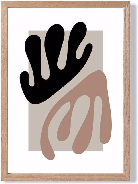 ARTZE Matisse Floral Cutout Beige and Brown Framed Botanical Print with Oak Frame, Size: A3