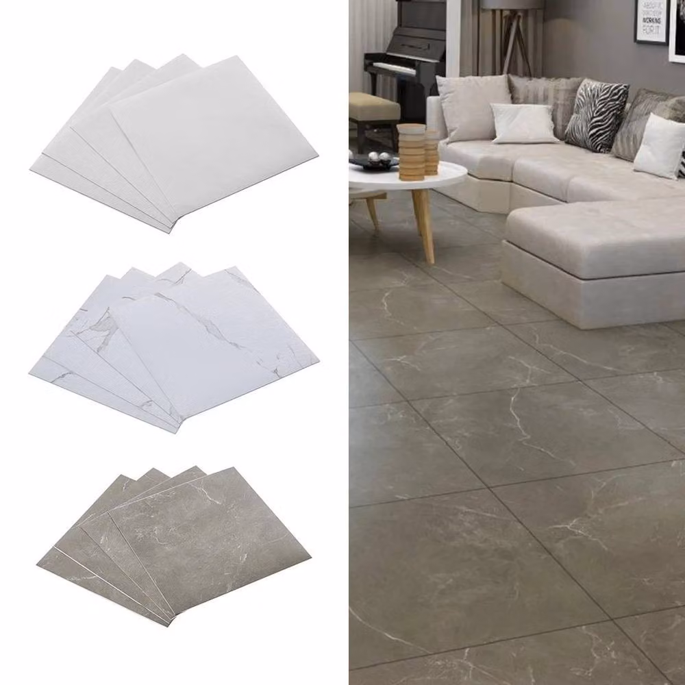 Kelvenix Set of 12 Self-Adhesive Stone-Look Floor Tiles, Grey Concrete, W: 52 cm, L: 1000 cm – 3