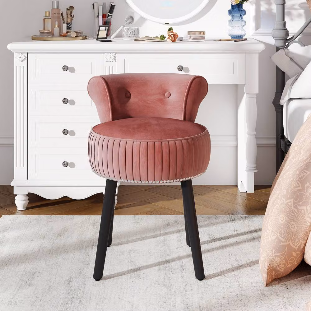 Costway Velvet Tufted Back Upholstered Vanity Makeup Chair in Pink – 5