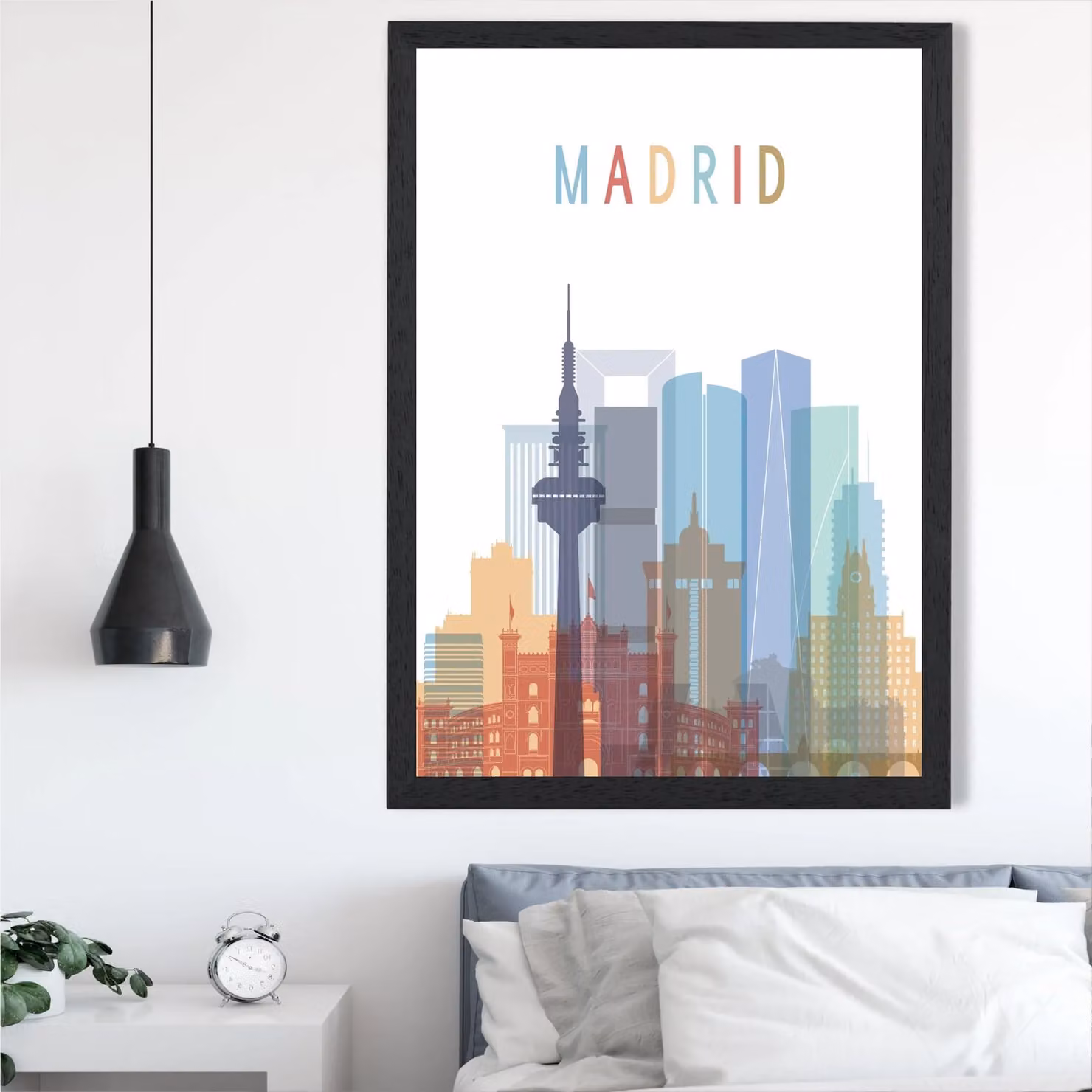 ARTZE Madrid Colourful City Skyline Framed Paper Poster in Multicolour with Black Frame, Size: A2 – 2