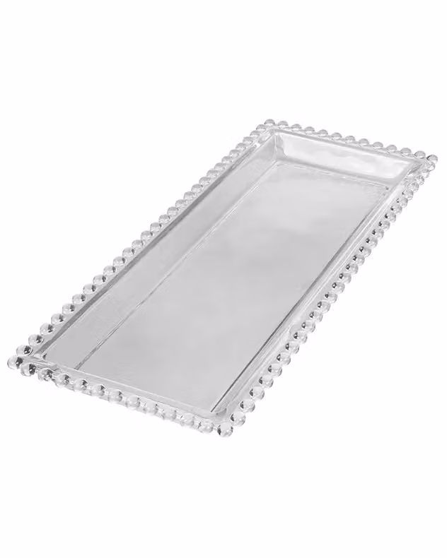 Dibor Set of 4 Vintage Bella Perle Beaded Glass Serving Platters, Clear, L: 36 cm, W: 18 cm – 2