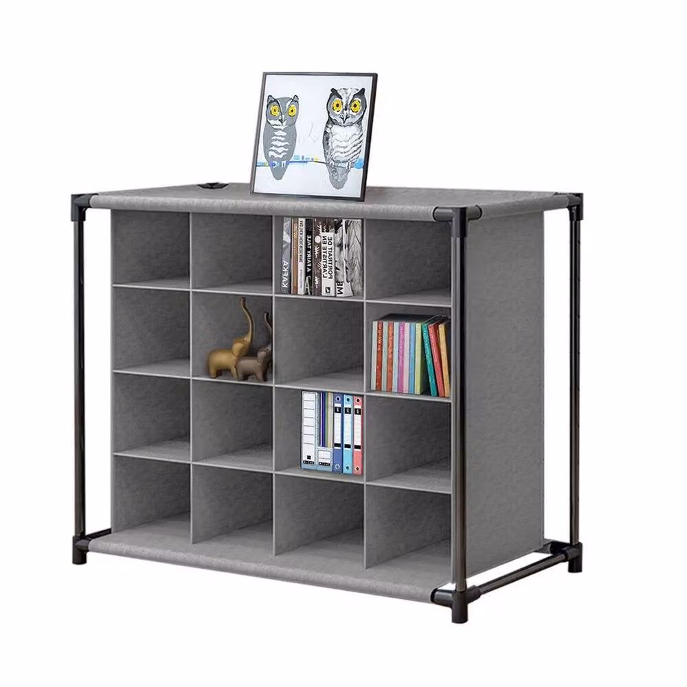 KORVIXA 4-Tier 16-Cube Shoe Storage Stand and Footwear Organiser Rack in Grey, W: 100 cm x H: 100 cm – 4