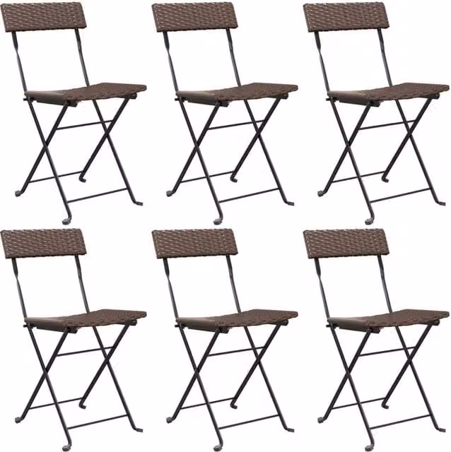 Berkfield Home Set of 6 Brown Poly Rattan and Steel Folding Bistro Chairs – 1