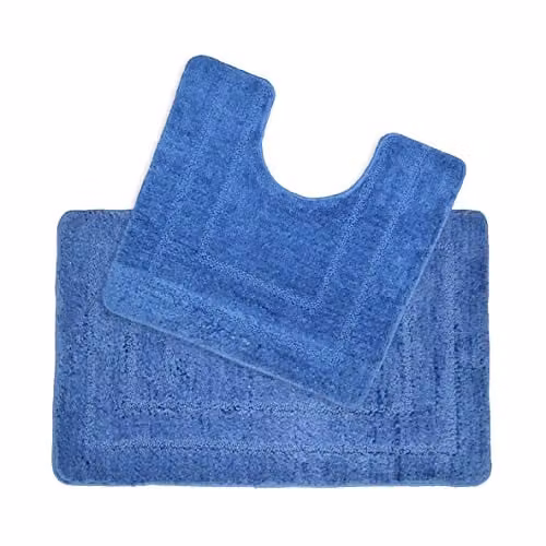 Allure Bath Fashions 2 Piece Non-Slip Microfibre Bath and Toilet Mat Set in Blue – 1