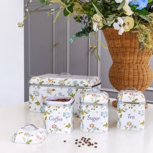 Laura Ashley Elveden Airtight Metal Canister Set in White and Multicolour – 2