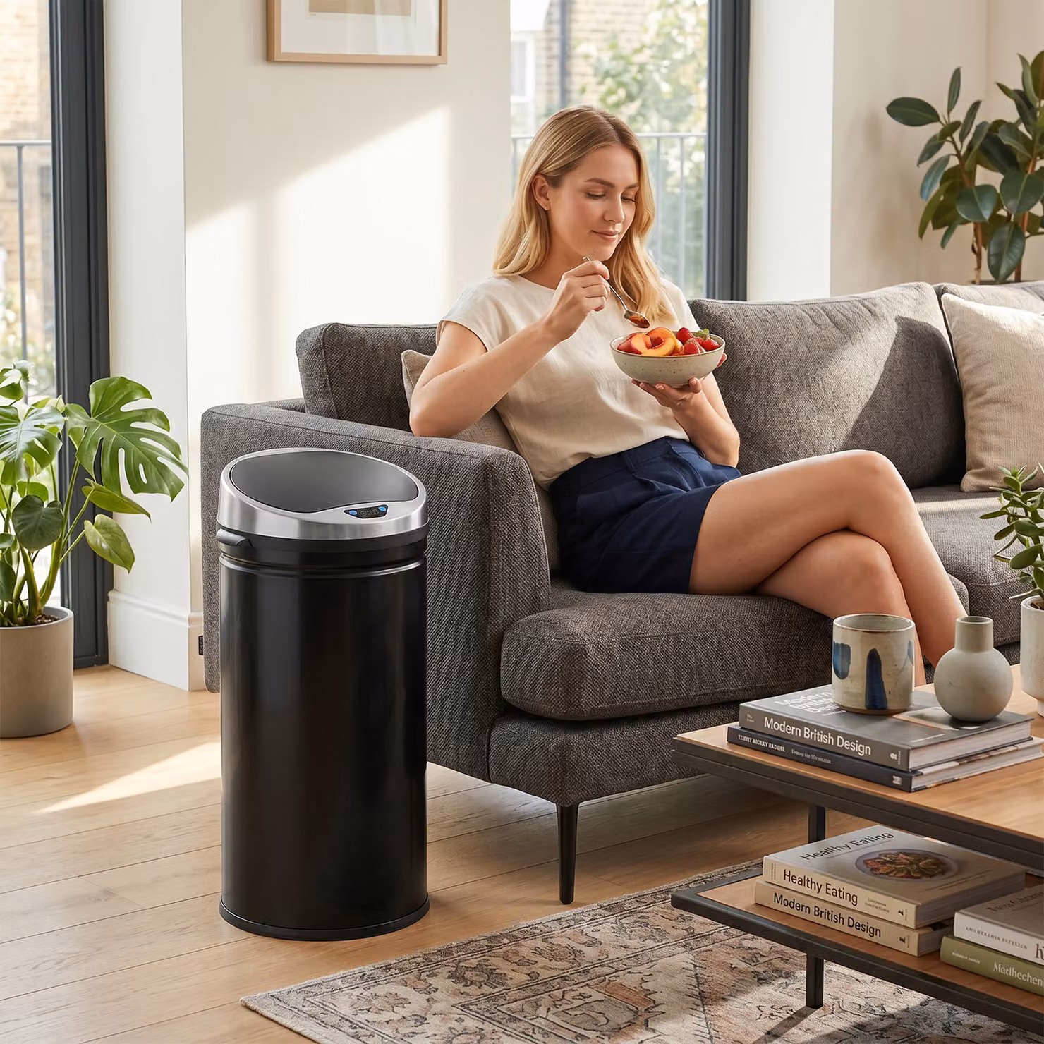 HOMCOM 42L Stainless Steel Sensor Trash Can with Bucket, Black – 7