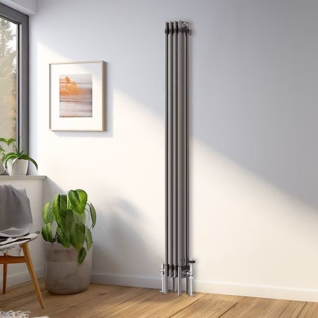 Right Radiators Traditional Raw Metal Triple Column Vertical Radiator, Silver and Yellow, H 180 cm x W 20.2 cm x D 20.2 cm