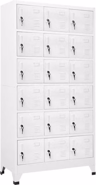 Berkfield Home Metal Locker Cabinet with 18 Compartments and Hinged Doors, Grey, W/D/H: 90 x 40 x 180 cm