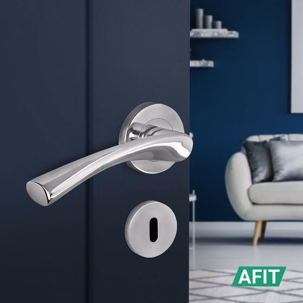 AFIT Polished Chrome Lock Door Handle Rose Set, 1 Pair, Silver, W/D/H: 15 x 15 cm – 3