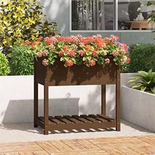 vidaXL Rustic Honey Brown Planter with Shelf made of Solid Pine Wood, W/D/H: 82.5 x 54 x 81 cm – 2