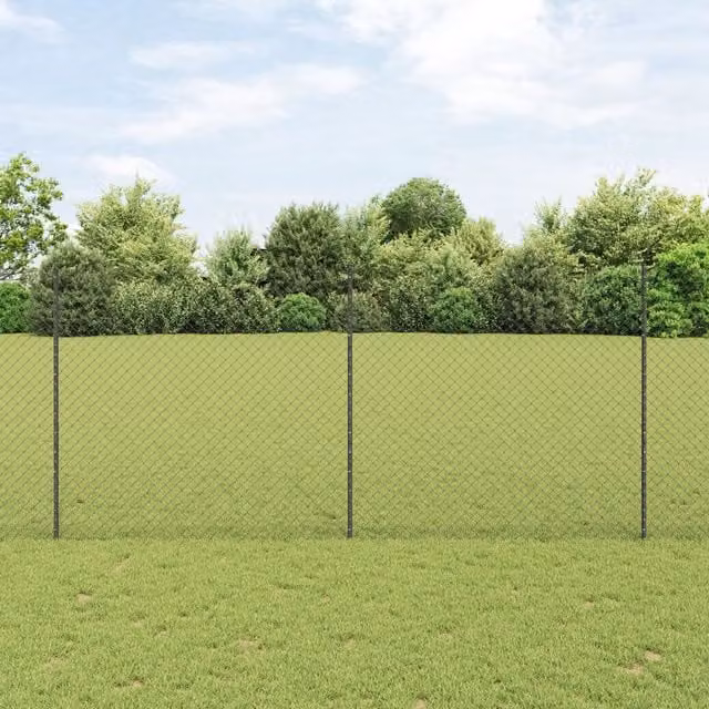 Berkfield Home Grey Galvanised Steel Chain Link Fence with 20 U-Profile Posts, W: 10 m, H: 1.4 m