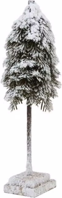 KDMD Medium Snowy Cedar Tree on Wood Block, White Tabletop Winter Holiday Decor – 1